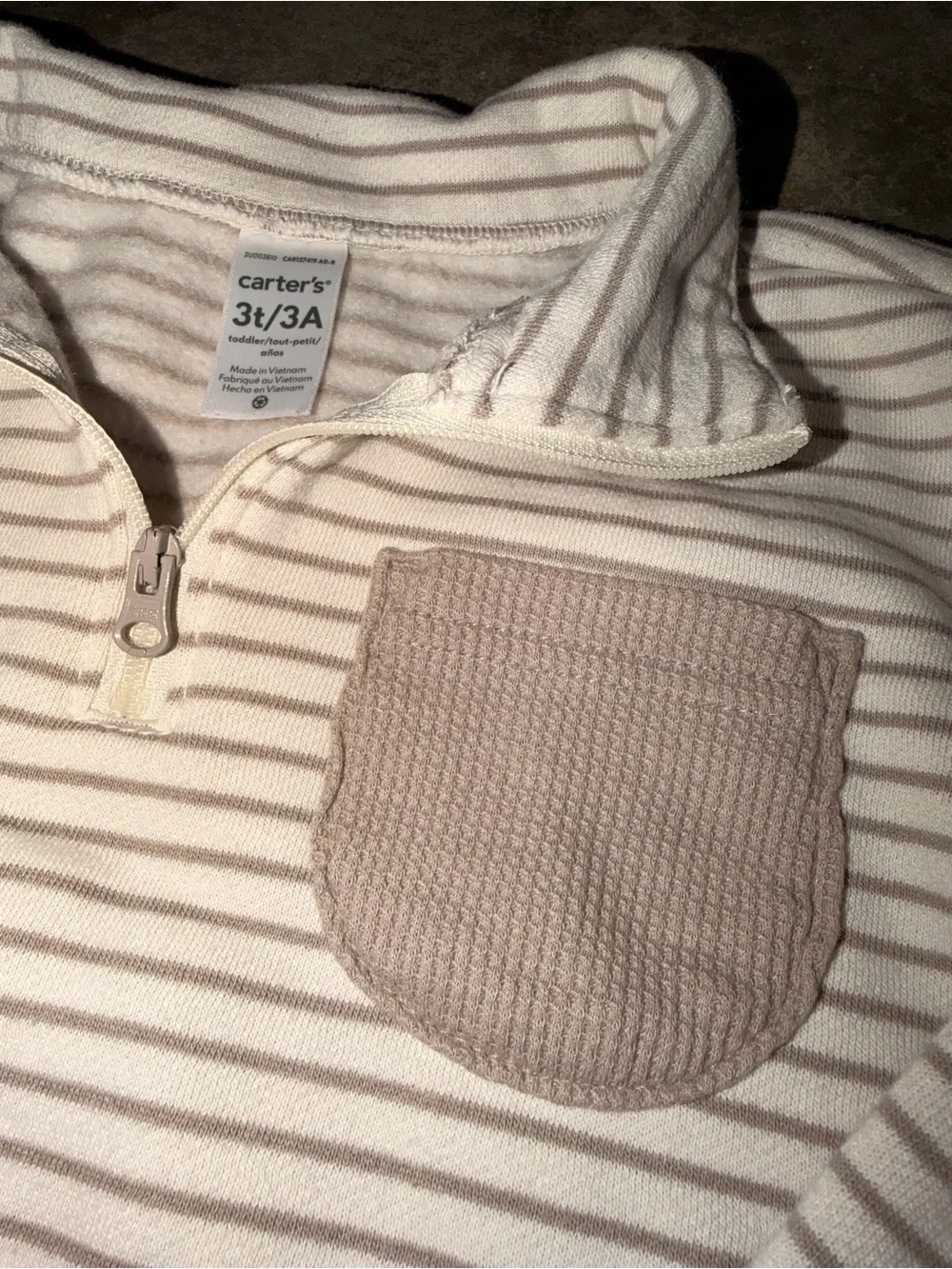 Carter’s 3T Neutral Striped Quarter Zip Pullover Fall Family Photos Holiday Fit